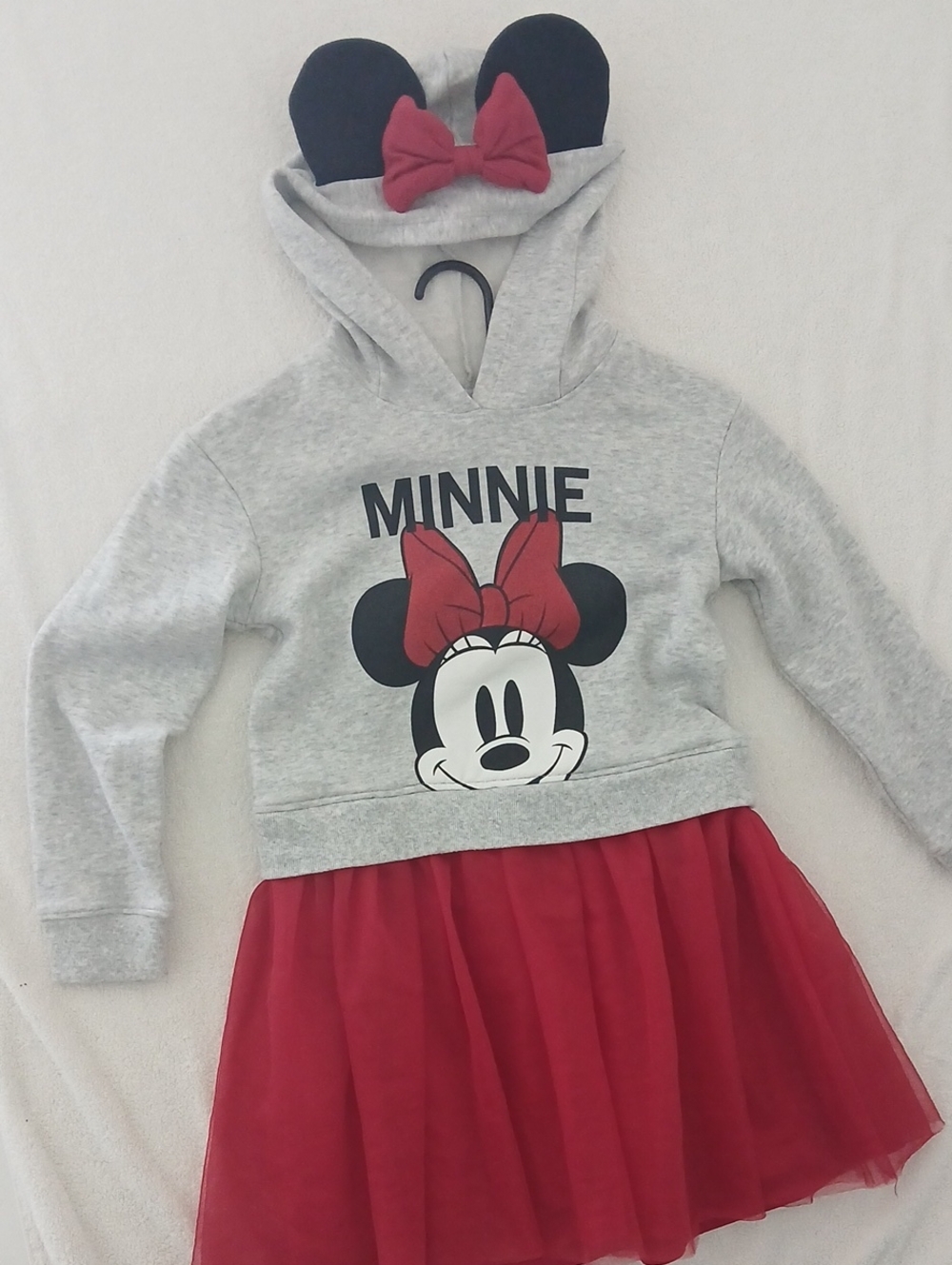 Disney Grey and Red Minnie Mouse Hoodie Dress with Bow Ears
